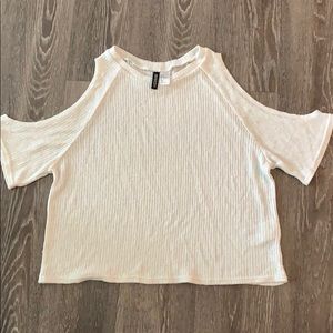 Cream, cold-shoulder top